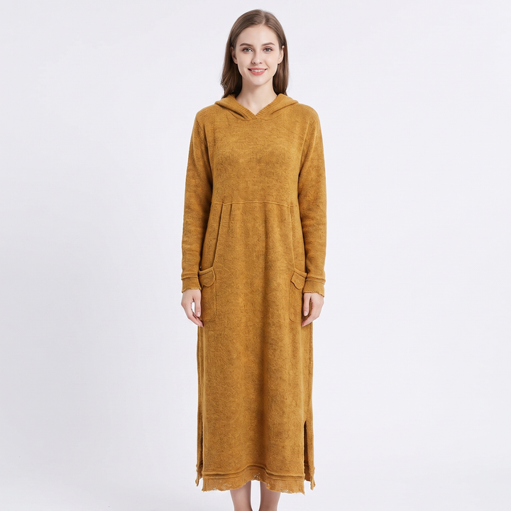Women's Maxi Hoodie Dress Long Sleeve Fleece Sweatshirt Dress