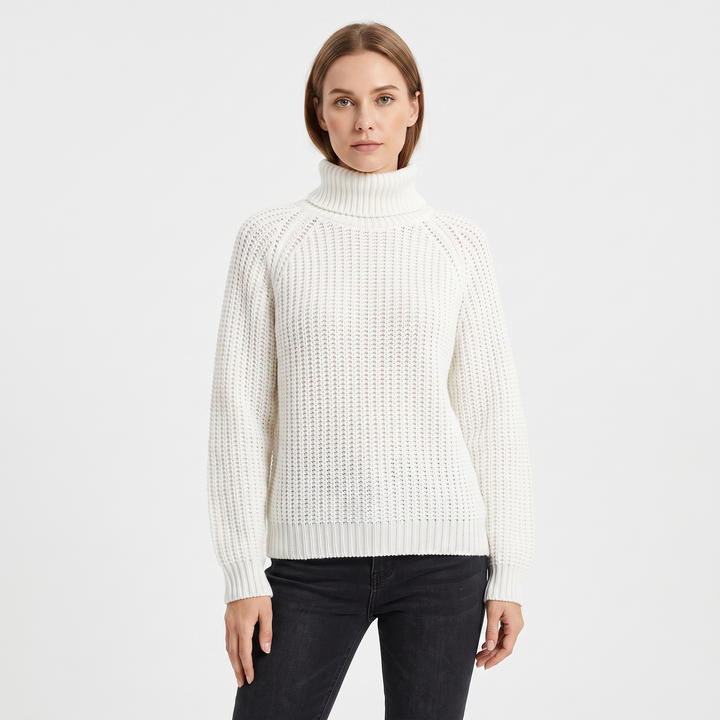 Women's Chunky Turtleneck Sweater Balloon Sleeve Ribbed Knit Pullover