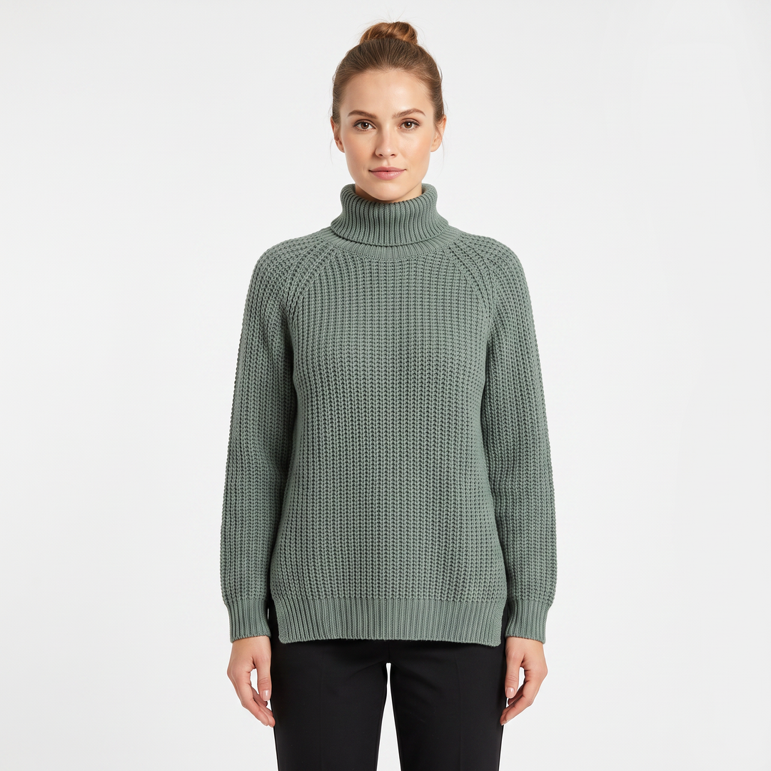 Women's Chunky Turtleneck Sweater Balloon Sleeve Ribbed Knit Pullover