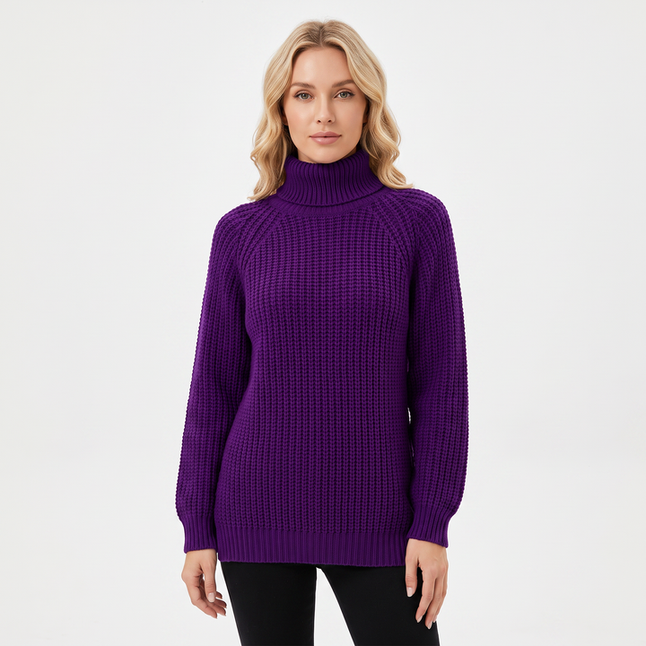 Women's Chunky Turtleneck Sweater Balloon Sleeve Ribbed Knit Pullover