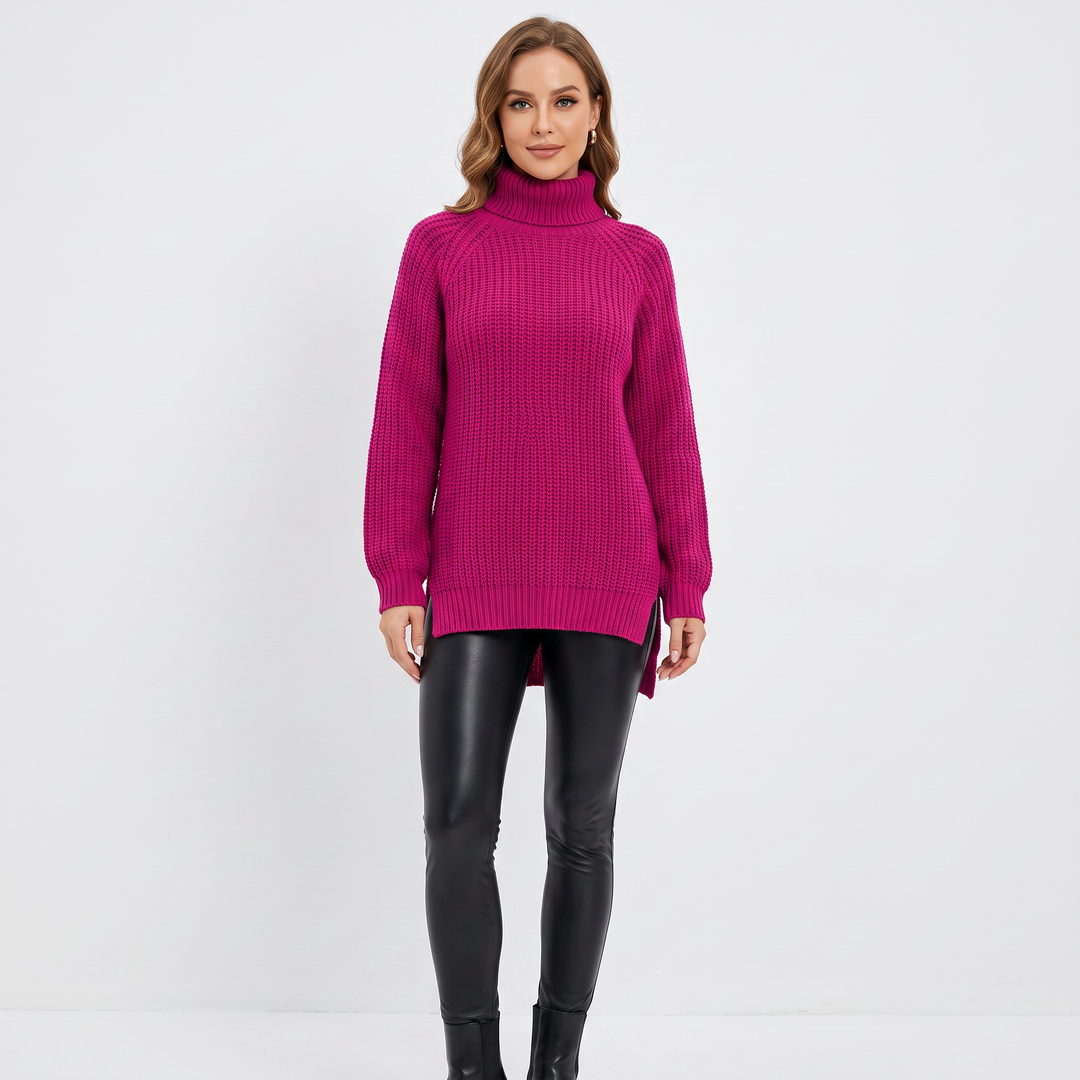 Women's Chunky Turtleneck Sweater Balloon Sleeve Ribbed Knit Pullover