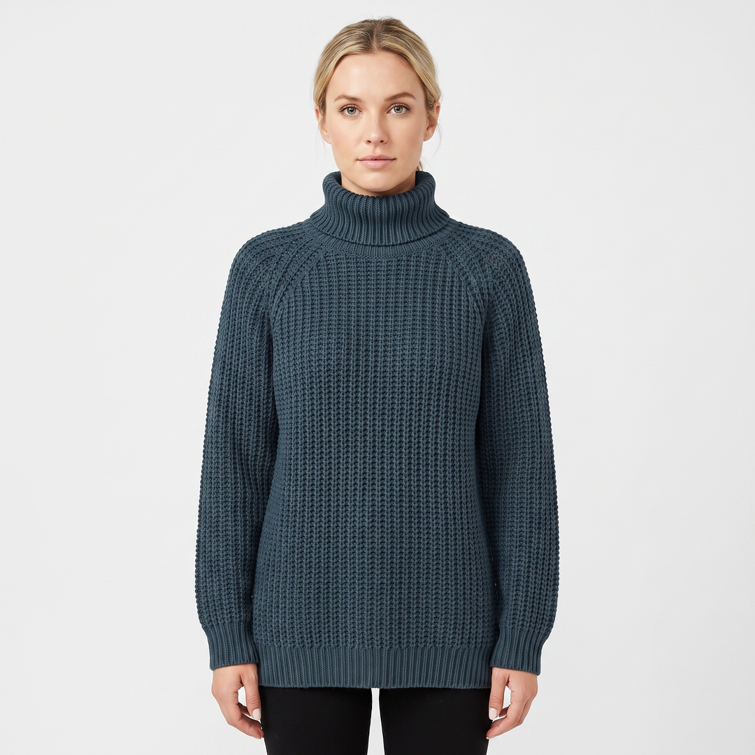 Women's Chunky Turtleneck Sweater Balloon Sleeve Ribbed Knit Pullover