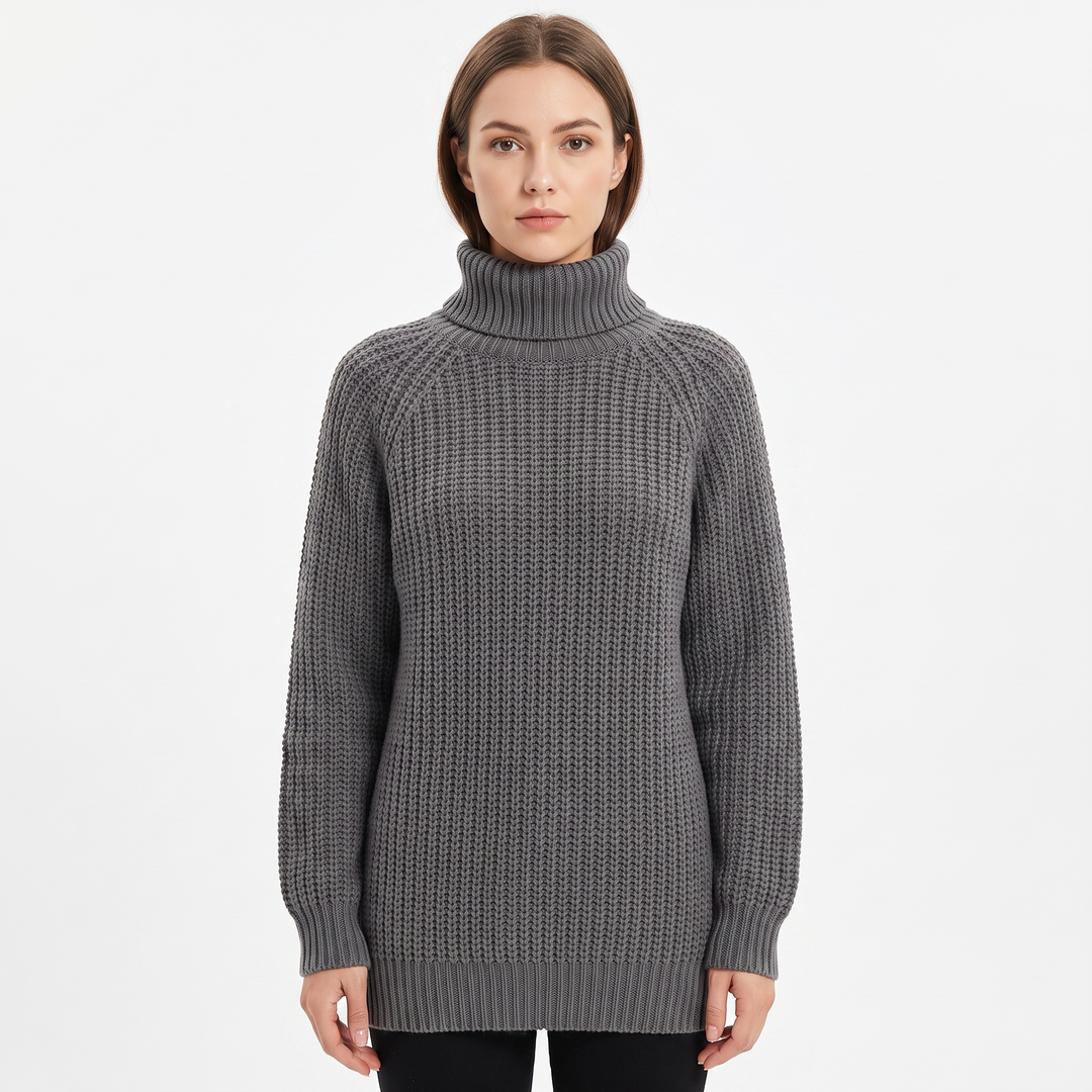Women's Chunky Turtleneck Sweater Balloon Sleeve Ribbed Knit Pullover
