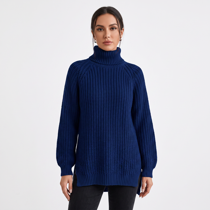Women's Chunky Turtleneck Sweater Balloon Sleeve Ribbed Knit Pullover