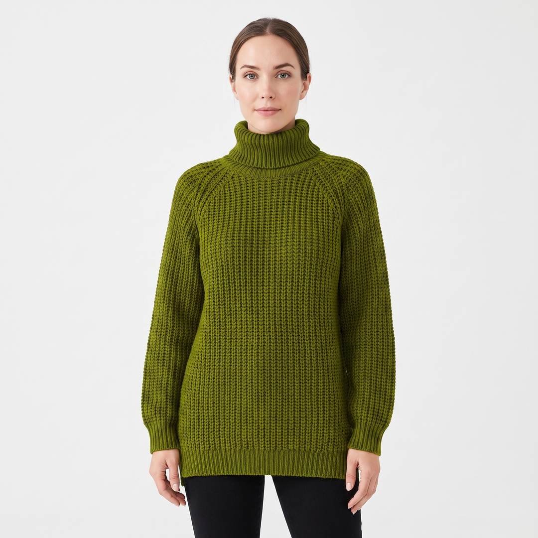 Women's Chunky Turtleneck Sweater Balloon Sleeve Ribbed Knit Pullover