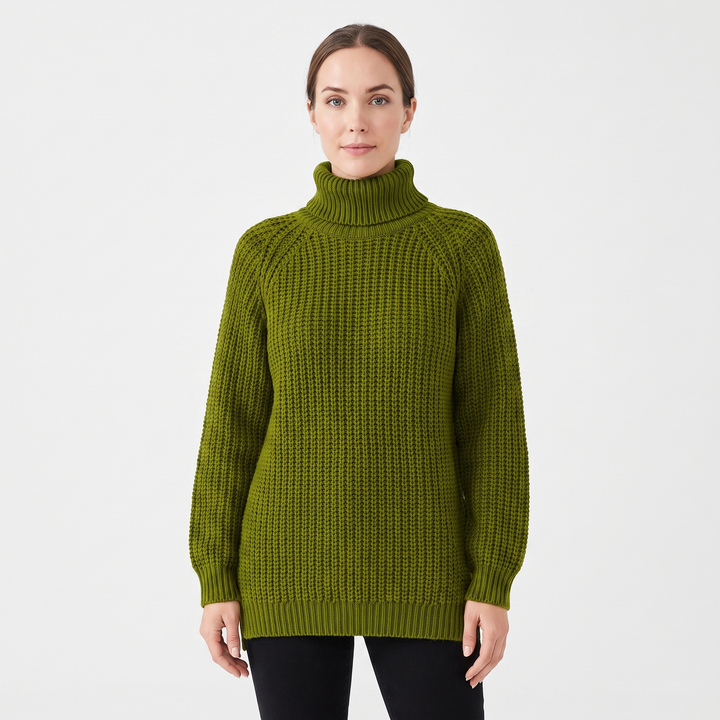 Women's Chunky Turtleneck Sweater Balloon Sleeve Ribbed Knit Pullover