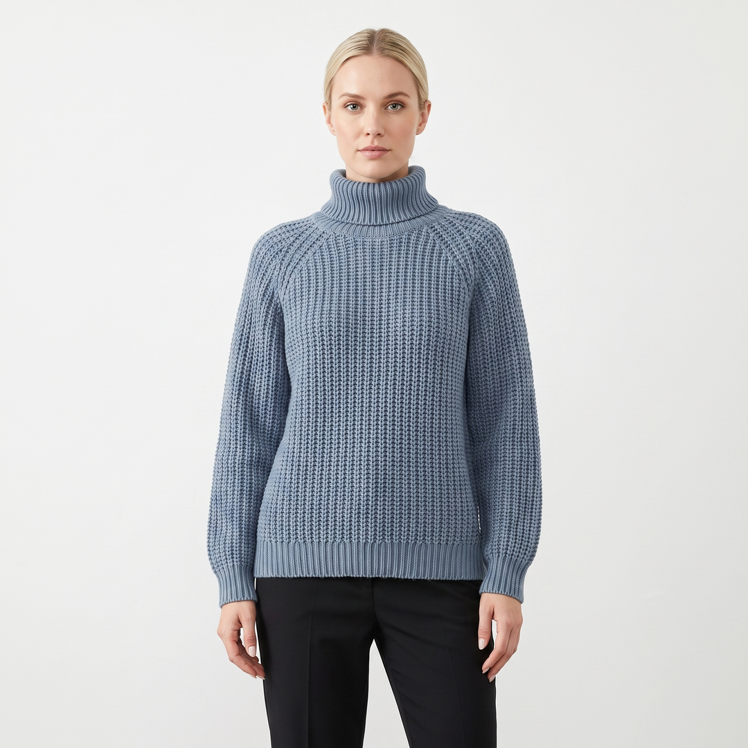 Women's Chunky Turtleneck Sweater Balloon Sleeve Ribbed Knit Pullover