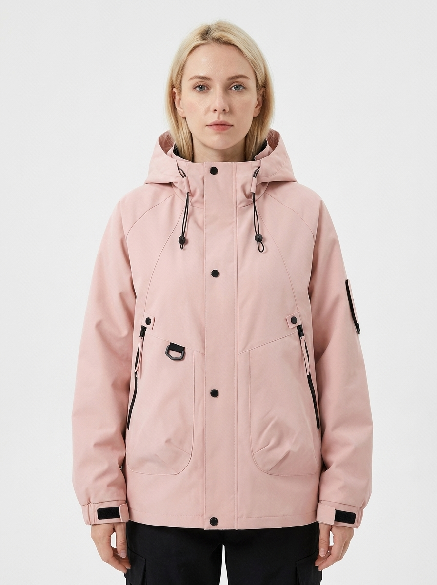 Women's Windbreaker Jacket Hooded Zip-Up Utility Outdoor Coat