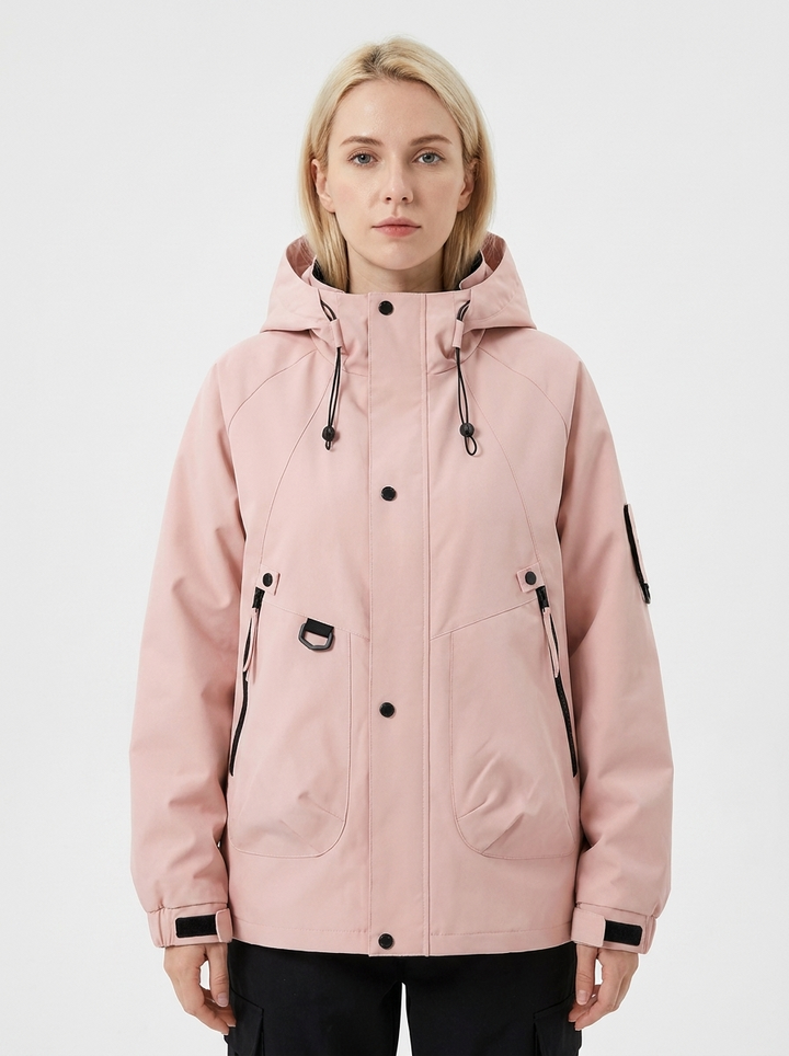 Women's Windbreaker Jacket Hooded Zip-Up Utility Outdoor Coat