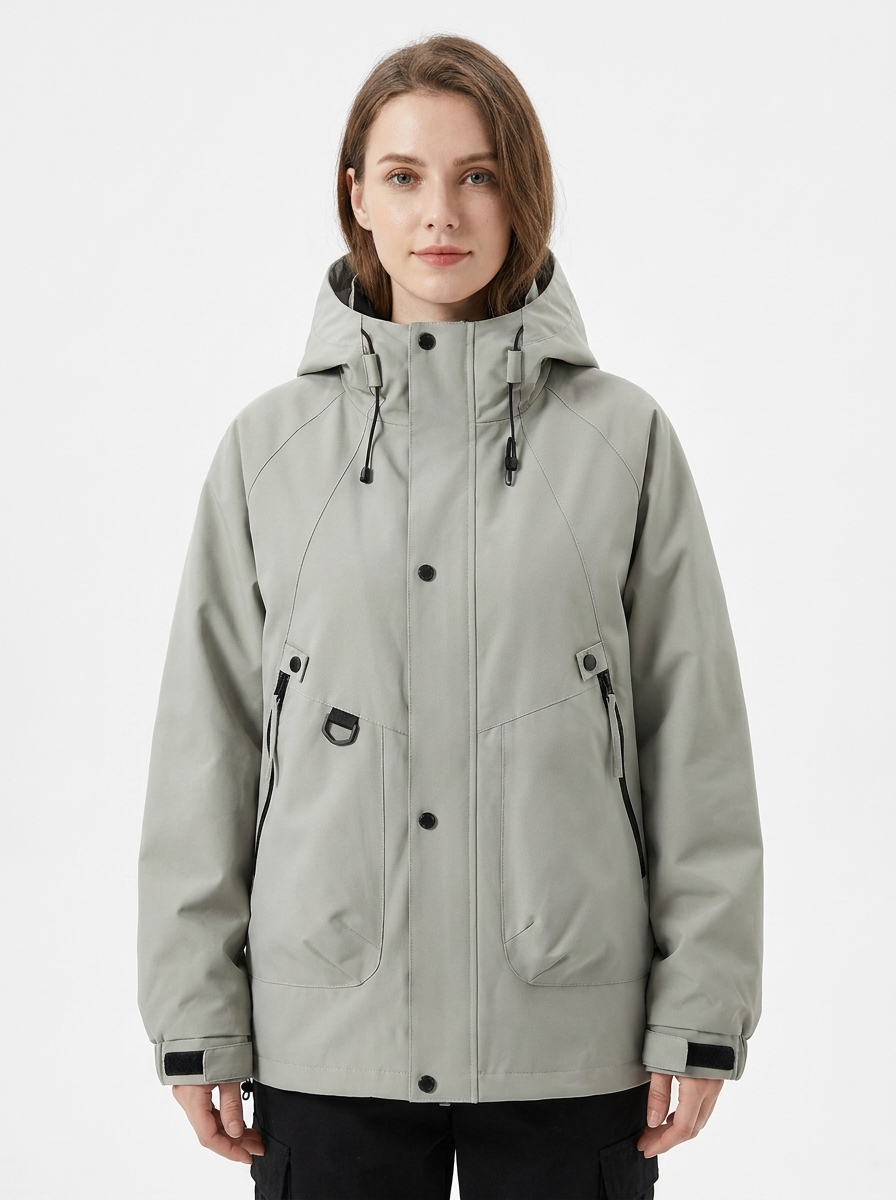 Women's Windbreaker Jacket Hooded Zip-Up Utility Outdoor Coat