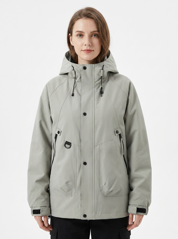 Women's Windbreaker Jacket Hooded Zip-Up Utility Outdoor Coat