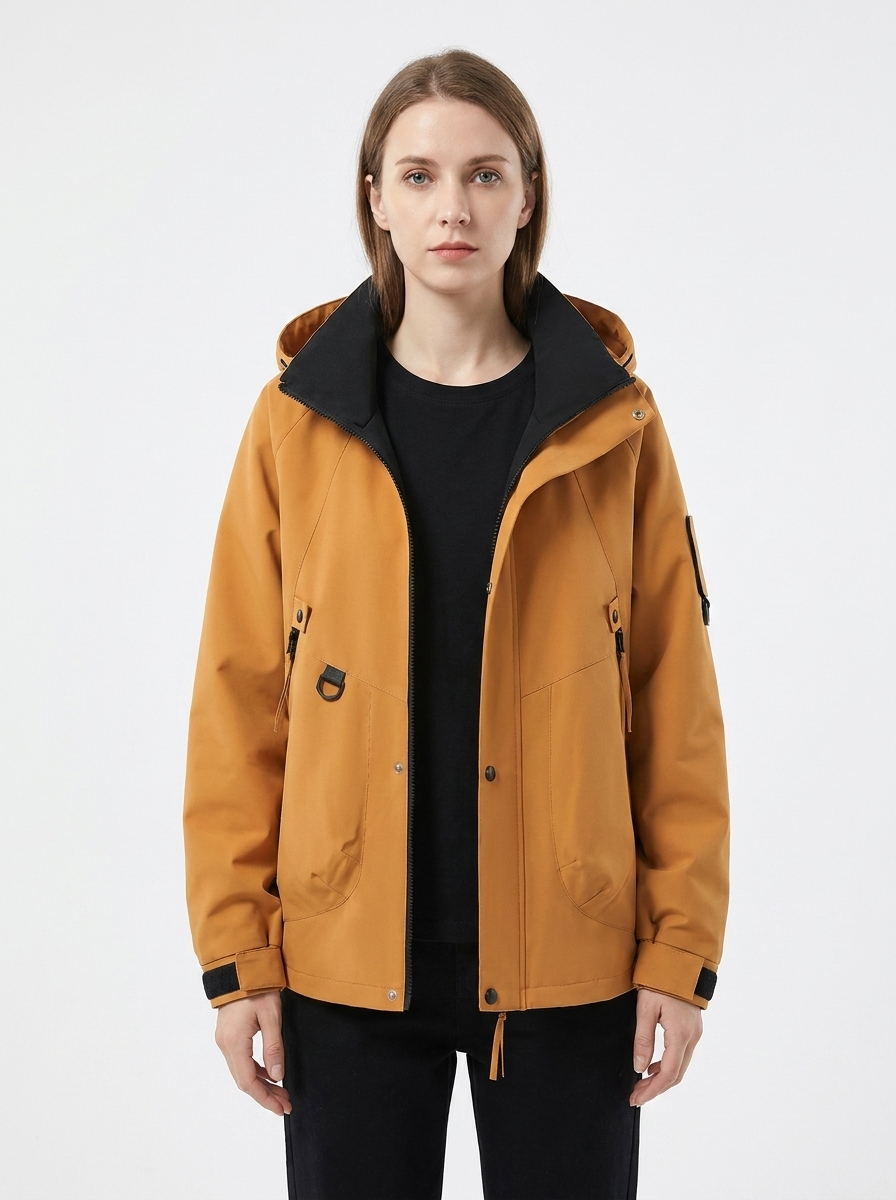 Women's Windbreaker Jacket Hooded Zip-Up Utility Outdoor Coat