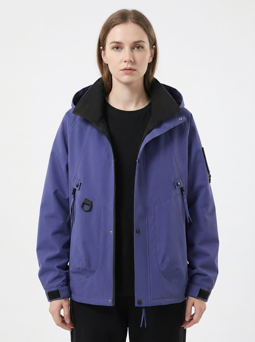 Women's Windbreaker Jacket Hooded Zip-Up Utility Outdoor Coat