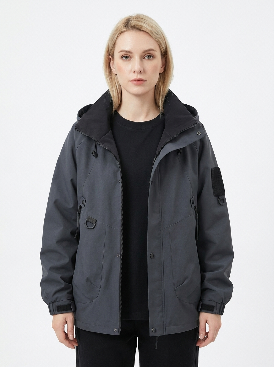Women's Windbreaker Jacket Hooded Zip-Up Utility Outdoor Coat