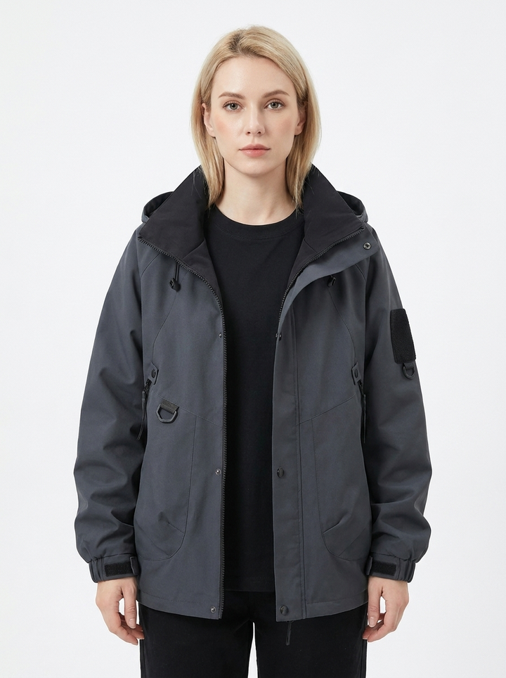 Women's Windbreaker Jacket Hooded Zip-Up Utility Outdoor Coat