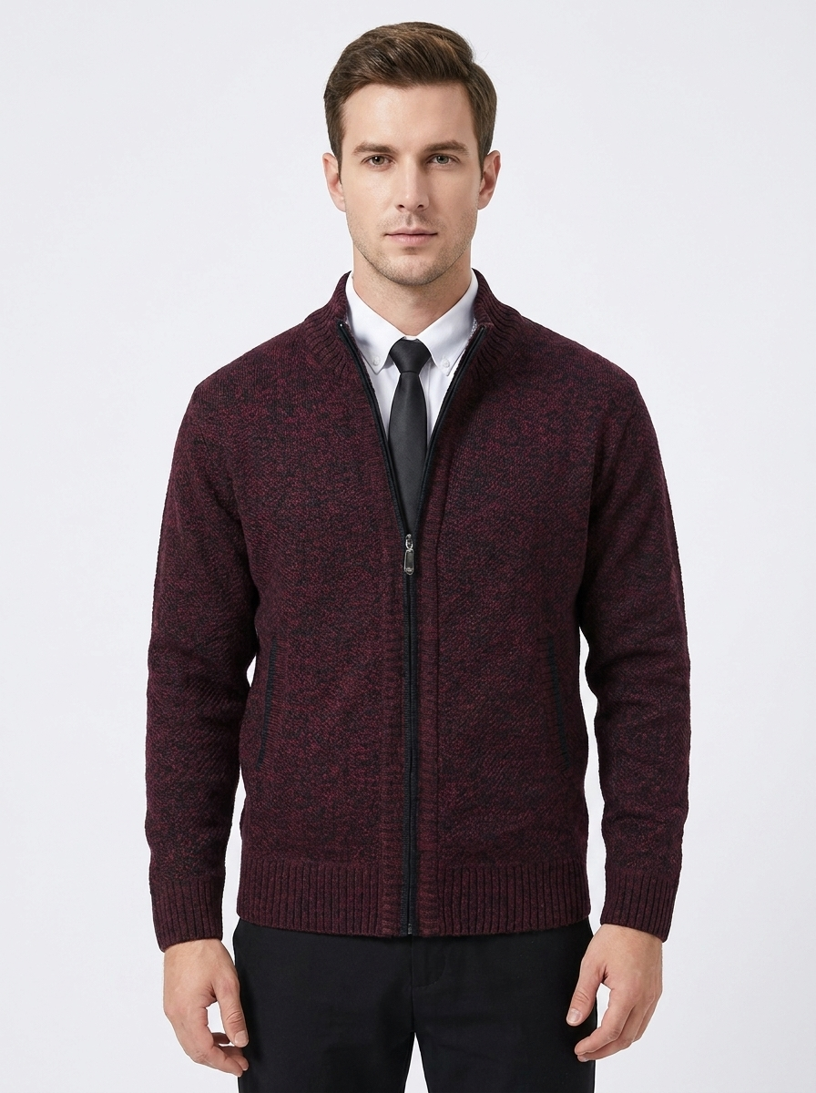 Men's Knit Cardigan Full-Zip Stand Collar Sweater Jacket