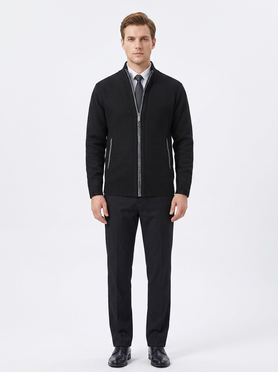 Men's Knit Cardigan Full-Zip Stand Collar Sweater Jacket