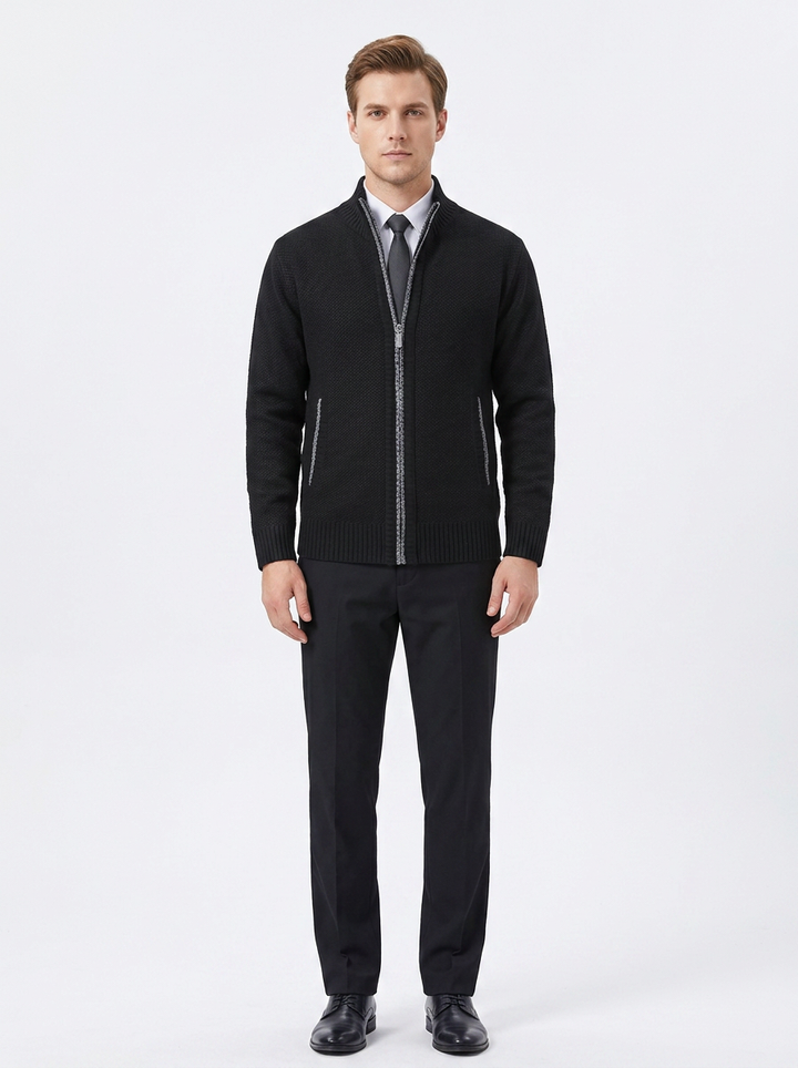 Men's Knit Cardigan Full-Zip Stand Collar Sweater Jacket