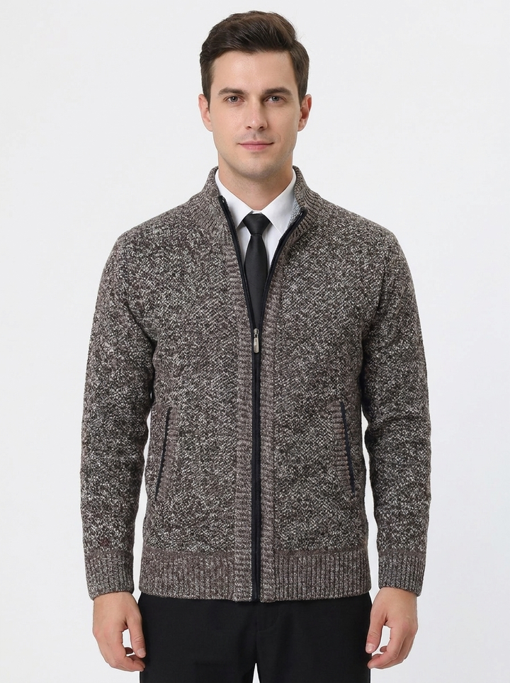 Men's Knit Cardigan Full-Zip Stand Collar Sweater Jacket
