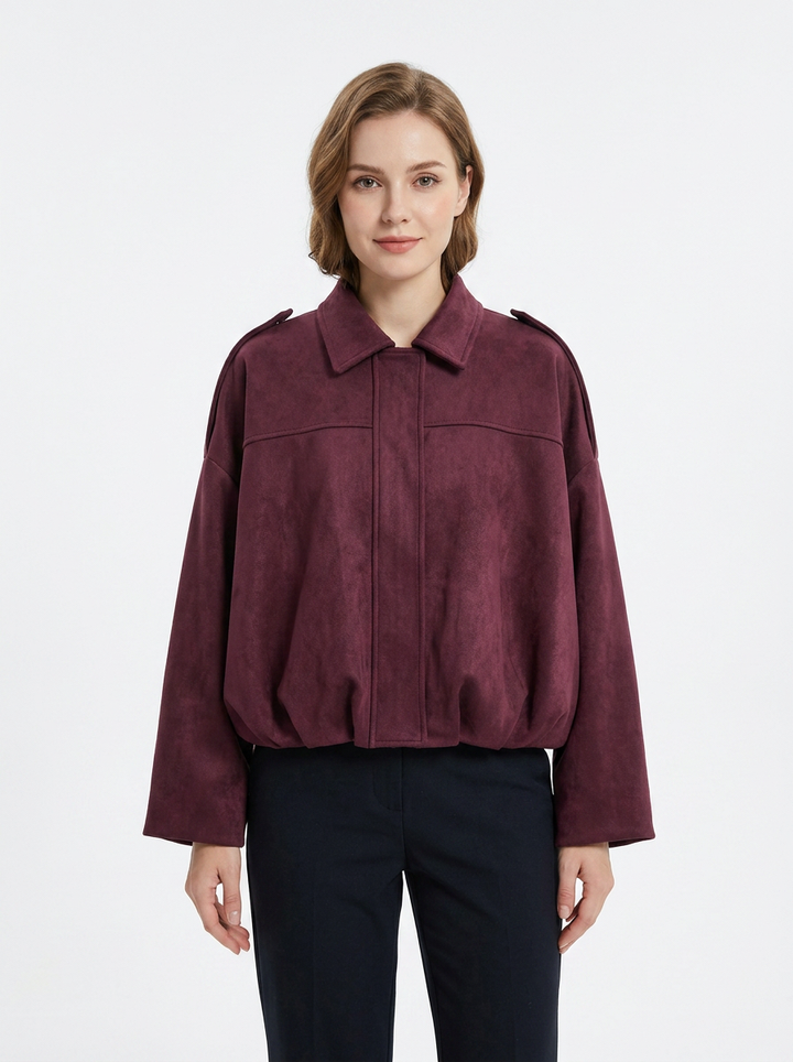 Women's Oversized Bomber Jacket Balloon Sleeve Cropped Zip-Up