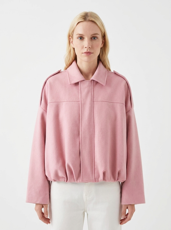 Women's Oversized Bomber Jacket Balloon Sleeve Cropped Zip-Up