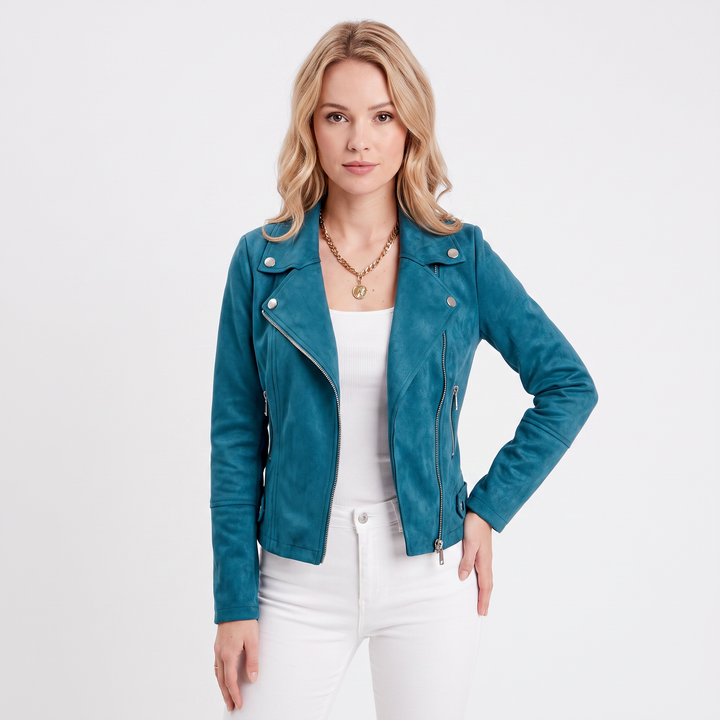 Women's Suede Moto Jacket Cropped Asymmetric Zip Biker Jacket  Display Title: Elara | Suede Moto Jacket