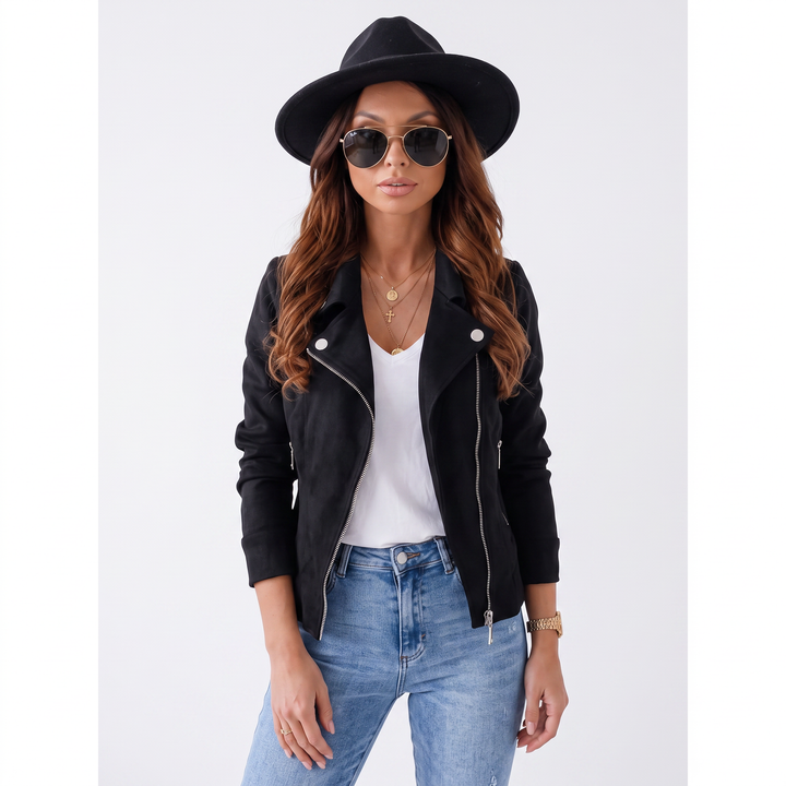Women's Suede Moto Jacket Cropped Asymmetric Zip Biker Jacket  Display Title: Elara | Suede Moto Jacket