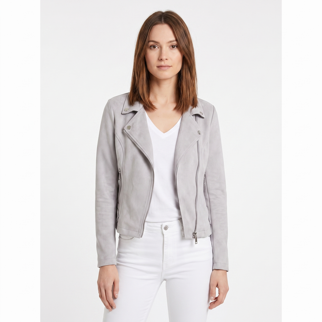 Women's Suede Moto Jacket Cropped Asymmetric Zip Biker Jacket  Display Title: Elara | Suede Moto Jacket