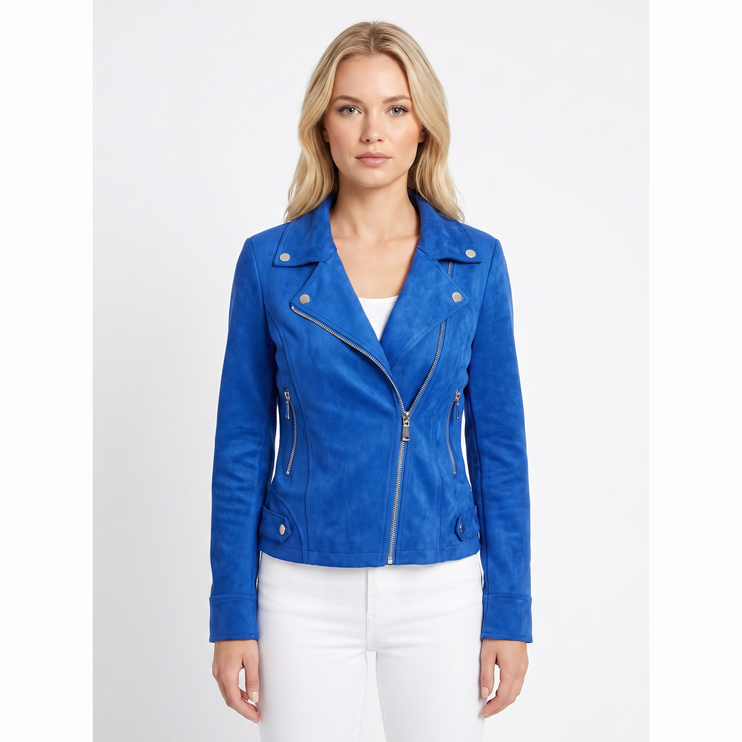 Women's Suede Moto Jacket Cropped Asymmetric Zip Biker Jacket  Display Title: Elara | Suede Moto Jacket