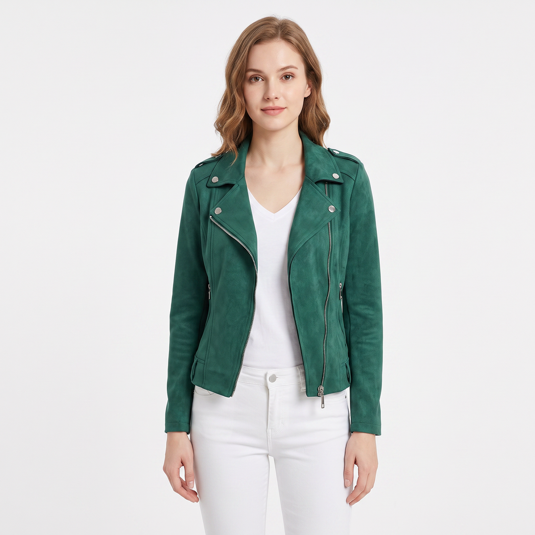 Women's Suede Moto Jacket Cropped Asymmetric Zip Biker Jacket  Display Title: Elara | Suede Moto Jacket
