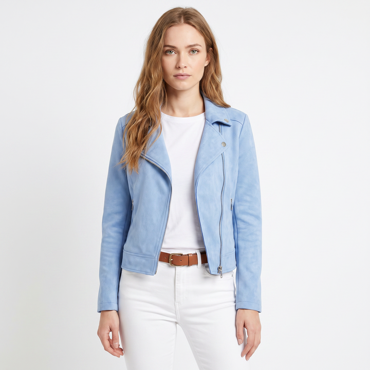 Women's Suede Moto Jacket Cropped Asymmetric Zip Biker Jacket  Display Title: Elara | Suede Moto Jacket