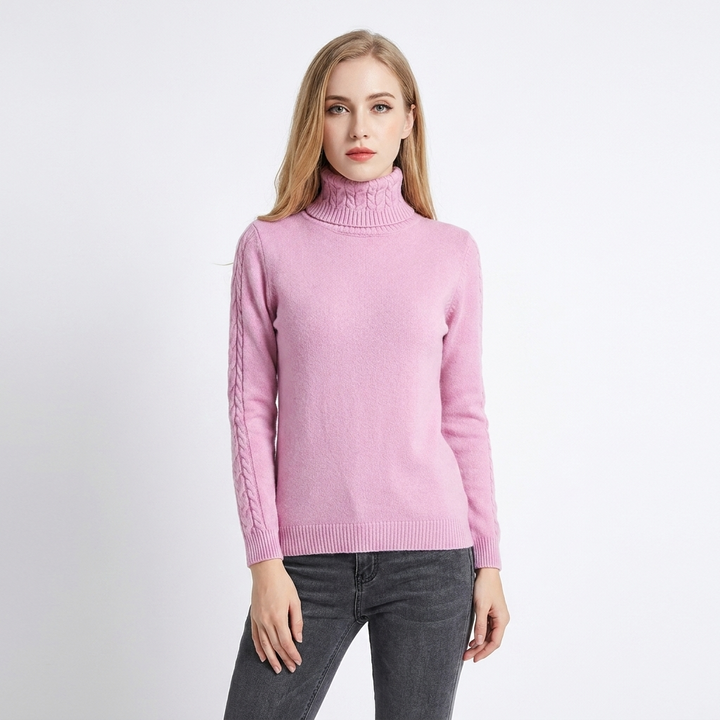 Women's Turtleneck Sweater Cable Knit Long Sleeve Slim Fit