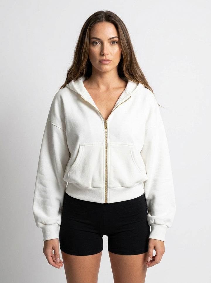 Women's Cropped Zip-Up Hoodie Oversized Fleece Jacket