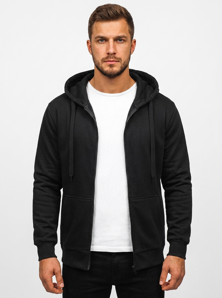 Men's Zip-Up Hoodie Fleece Casual Slim-Fit Sweatshirt