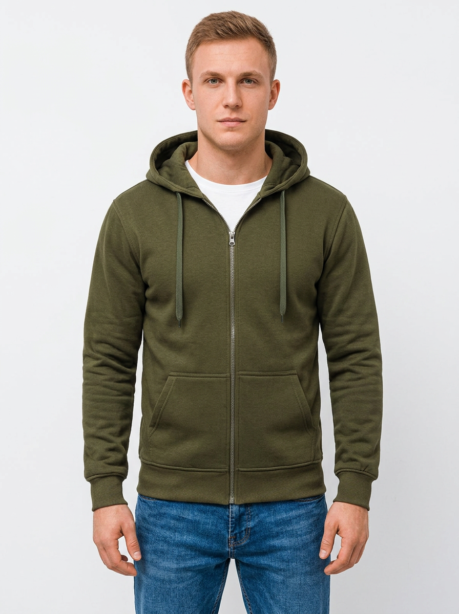 Men's Zip-Up Hoodie Fleece Casual Slim-Fit Sweatshirt