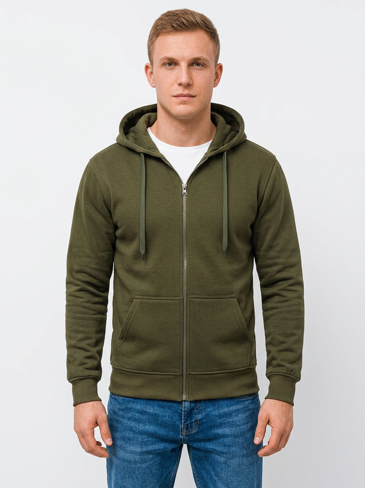 Men's Zip-Up Hoodie Fleece Casual Slim-Fit Sweatshirt