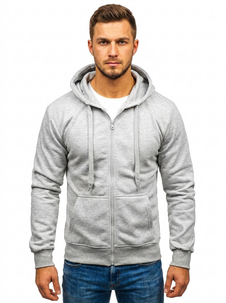 Men's Zip-Up Hoodie Fleece Casual Slim-Fit Sweatshirt
