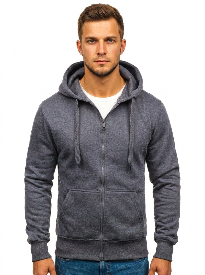 Men's Zip-Up Hoodie Fleece Casual Slim-Fit Sweatshirt