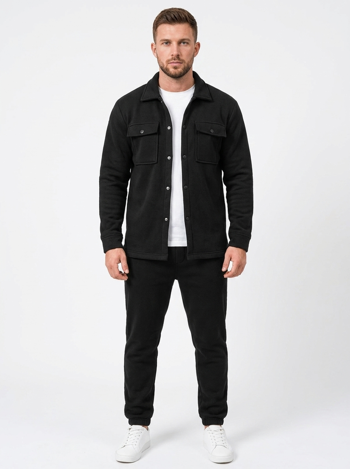 Men's Fleece Shirt Jacket and Jogger Set Two-Piece Tracksuit