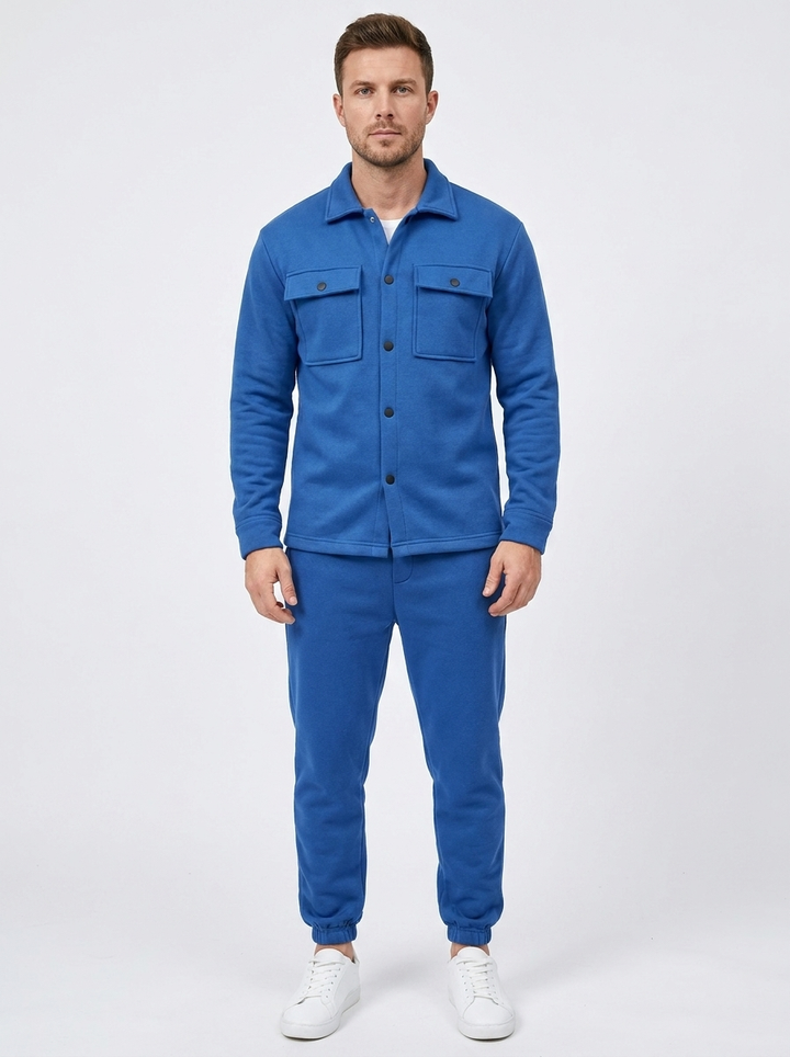 Men's Fleece Shirt Jacket and Jogger Set Two-Piece Tracksuit
