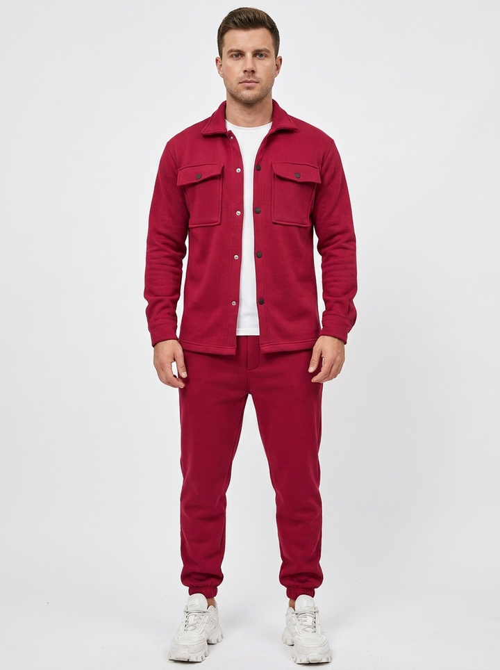 Men's Fleece Shirt Jacket and Jogger Set Two-Piece Tracksuit