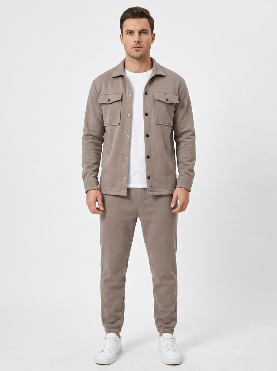 Men's Fleece Shirt Jacket and Jogger Set Two-Piece Tracksuit