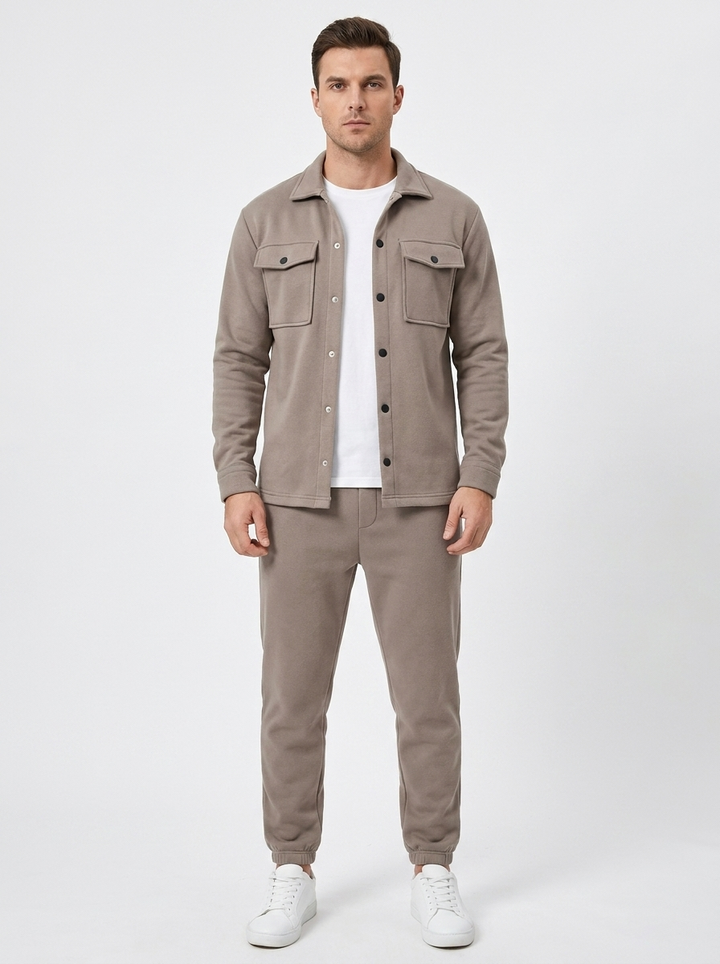 Men's Fleece Shirt Jacket and Jogger Set Two-Piece Tracksuit