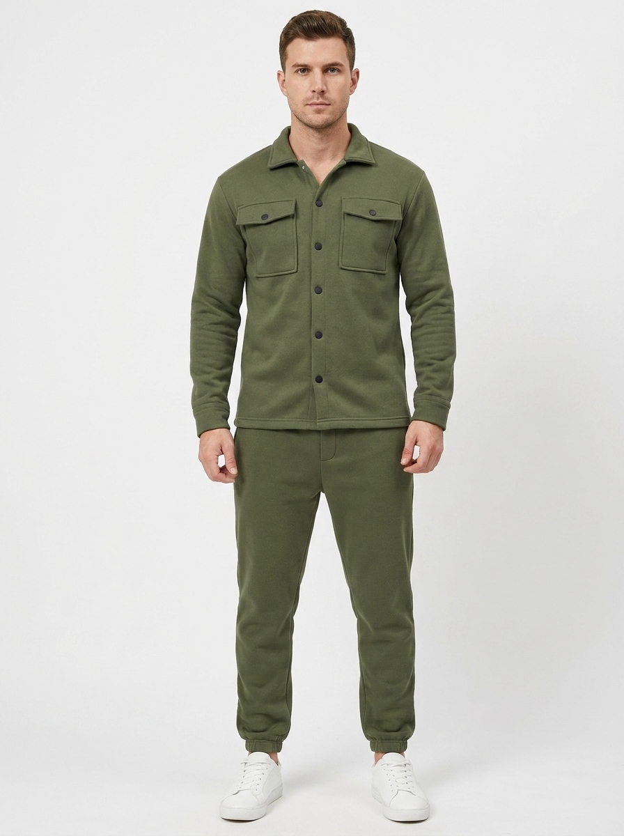 Men's Fleece Shirt Jacket and Jogger Set Two-Piece Tracksuit