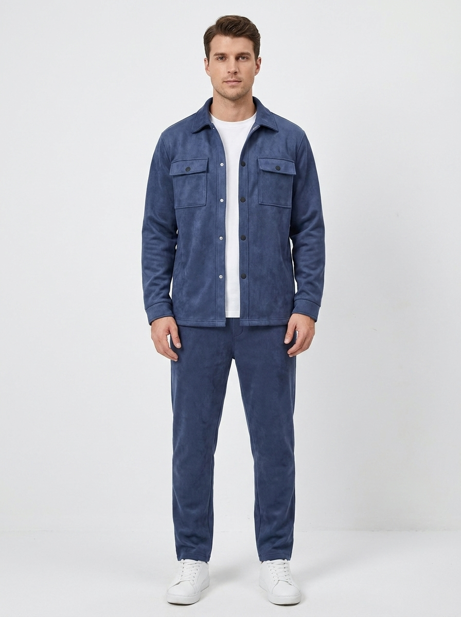 Men's Fleece Shirt Jacket and Jogger Set Two-Piece Tracksuit