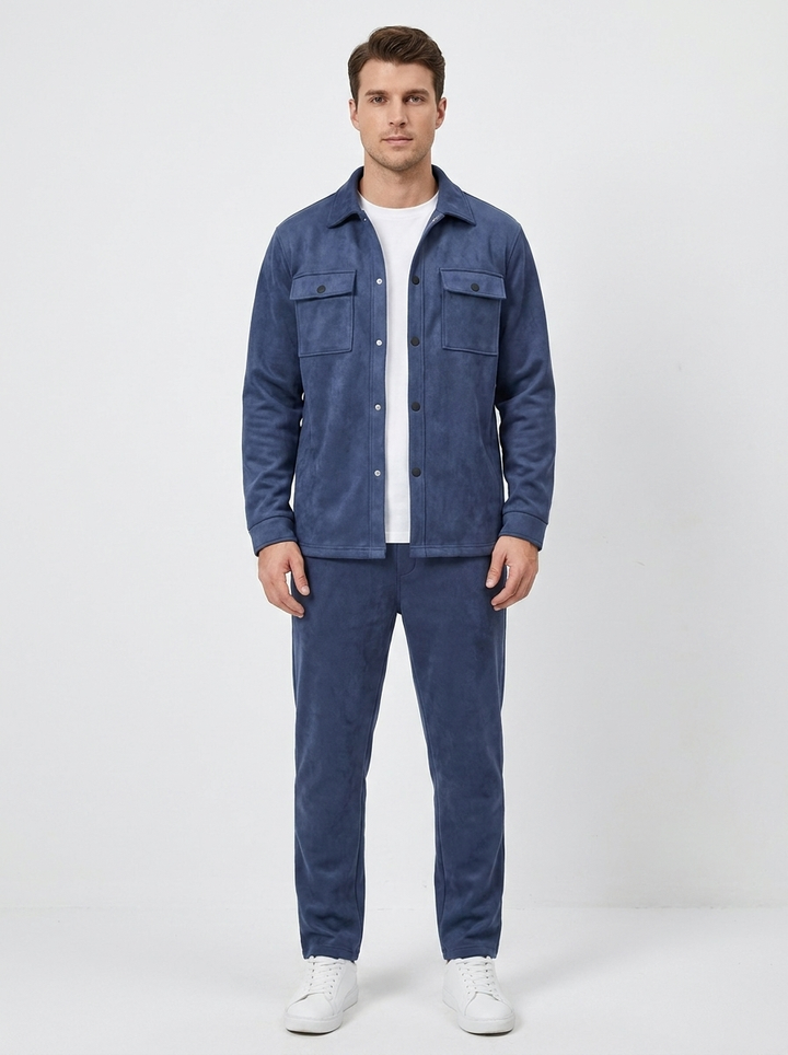 Men's Fleece Shirt Jacket and Jogger Set Two-Piece Tracksuit
