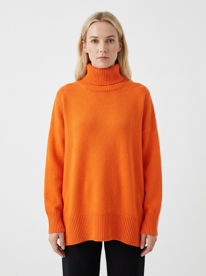 Women's Oversized Turtleneck Sweater Drop Shoulder Knit