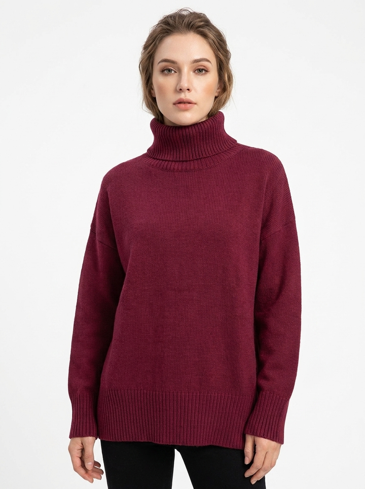 Women's Oversized Turtleneck Sweater Drop Shoulder Knit