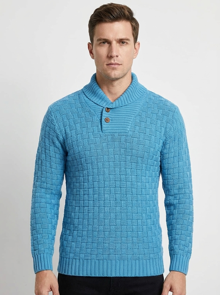 Men's Shawl Collar Sweater Textured Knit Button Pullover