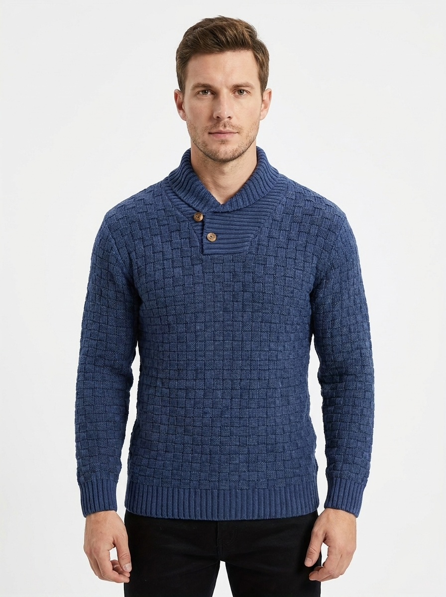 Men's Shawl Collar Sweater Textured Knit Button Pullover